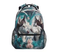Two Huskies Roses Sac à dos pour enfants garçons filles étudiants grands sacs à dos pour école primaire sac à bandoulière cartable