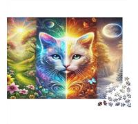 Two Kittens with Blue Eyes Among Flowers and Butterflies Puzzle 1000 Pièces Cadeau Unique Jeu Éducatif Défi Jouet À De Qualité Supérieure Peinture Art pour Adultes Et Enfants À Partir De 12 Ans 52x38