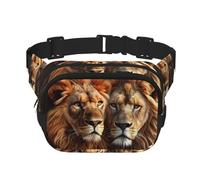 Two Lions Square Sac banane double couche avec bandoulière réglable Idéal pour les sports de plein air, noir, One Size