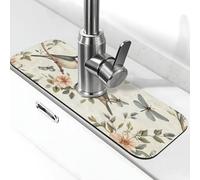 Two Little Birds are On The Branch Tapis de robinet anti-éclaboussures pour évier de cuisine, poignée de robinet attrape-gouttes pour salle de bain (38,1 x 14 cm)