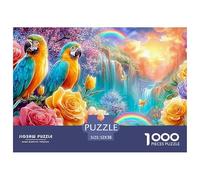 Two Macaws, Roses, Waterfall, Rainbows Puzzle De 1000 Pièces Parrot Classique Et Défiant, Cadeau pour Toutes Les Âges 52x38cm/1000pcs
