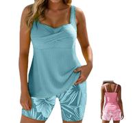 Two-Piece Body-Covering Printed Boxer Swimsuit,Women's Backless Printed Vacation Swimwear,Print Swimsuits with Board Shorts (FR/ES, Alpha/Lettres, S, Taille Normale, Taille Normale, Dark Blue)