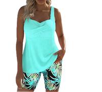 Two-Piece Body-Covering Printed Boxer Swimsuit,Women's Backless Printed Vacation Swimwear,Print Swimsuits with Board Shorts (FR/ES, Alpha/Lettres, TG, Taille Normale, Taille Normale, Blue)