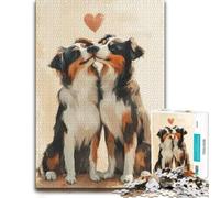 Two Shepherd Dogs Kissing with a Heart ｜ Vale Puzzle en Bois, 1000 pièces