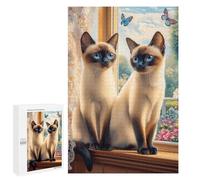 Two Siamese Cats by The Window : Projet Puzzle du W nd, 1000 PCS Puzzle De Table pour Adultes, pour Un Loisir Créatif en Intérieur