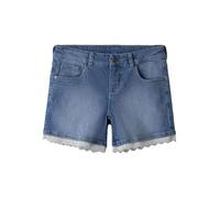 TWO SOON Short en jean pour fille - Coupe ajustée - Avec ourlet en dentelle, taille réglable et fermeture à crochet, Bleu jeans clair, 6 ans