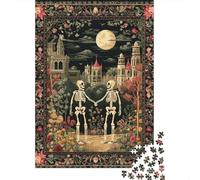 Two Squelettes Holding Hands in TheLunelight, Gothique Architecture 38x26cm/1000pcs Puzzles Adaptés Aux Adultes Et Aux Personnes Âgées De 14 Ans Et Plus