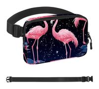 Two Starry Pink Flamingos-753 Sac banane de style unisexe : sac banane tendance, sac à bandoulière sport fin à la mode pour jogging, randonnée, randonneur, femme, homme, multicolore, 4 x 23 x 15 cm,