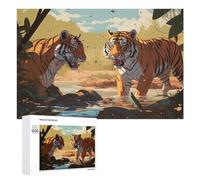 Two Tigers Confront Each Other in The Wild Puzzle en Bois, 1000 pièces