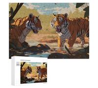 Two Tigers Confront Each Other in The Wild Puzzle en Bois, 300 pièces