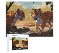 Two Tigers Confront Each Other in The Wild Puzzle en Bois, 500 pièces