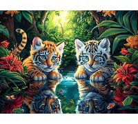 Two Tigres 1000 Pièces Puzzle Expert Confirmé en Carton Anti-Déchirure Bêtes enchantées Lumineuses Très Difficile Haute Difficulté Motif Complexe Idée Cadeau Anniversaire Premium 1000 PCS/75x50cm