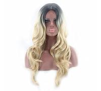 Two Tone Black Roots Long Wavy Black Grey Ombre Wig Synthetic Hair Natural Blue Pink Blonde Cosplay Wigs For Women OneSize blackblonde