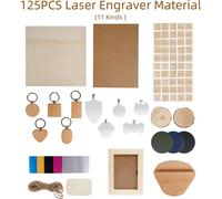 TWO TREES Laser Material Box 11 Kinds DIY Supply Apply to All Laser Engraver Including Alumium Buiness Card /Pet ID Tag / Unfinished Wood Pieces / Wood Keychain /Wooden Blocks /PU Leather Coasters / K