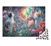Two Tricolor Cats in The Fantasy Flower Field 1000 Piece Picture Puzzle Adults and Children Scenery Activité Relaxante Tableau Décoratif 52x38cm/1000pcs