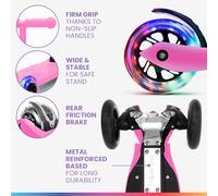 TWO Trottinette enfants à partir de 5 ans roues LED jusqu'à 80 kg pliable réglable en hauteur