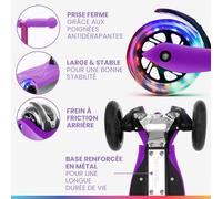 TWO Trottinette enfants à partir de 5 ans roues LED jusqu'à 80 kg pliable réglable en hauteur