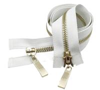 Two Way Zip 1 Fermeture Éclair Métallique Dorée À Double Curseur, 80/100/120 Cm, N° 5, Verrouillage Automatique(Whitegold,100cm)