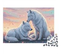 Two White Wolves in Pastel Landscape Panneau Métallique Rustique 52x38cm/1000pcs pour Le Salon, Idée Cadeau De Crémaillère pour Les Amateurs De Plaques Métal