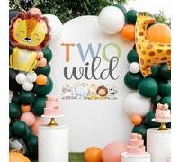 Two Wild Birthday Decorations Girl - TrinhGuo Two Wild Sign Autocollant pour toile de fond d'arche de ballons, décorations de fête d'anniversaire sur le thème des animaux de la jungle, décoration