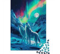 Two Wolves and The Colorful Aurores boréales Cadeau Unique Décoration Intérieure Jeu ÉduChatif Challenge Toy Adultes & Enfants des 14 Ans 70x50cm/1000pcs