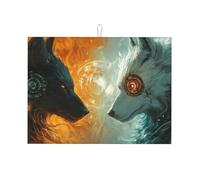 Two Wolves, Grand tapis d'égouttage en microfibre réutilisable et lavable pour accessoire de cuisine, 45,7 x 61 cm, noir et blanc
