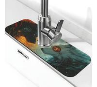 Two Wolves, tapis de robinet anti-éclaboussures noir et blanc, ventouse pour robinet de cuisine, poignée de robinet, bac de séchage pour salle de bain (38,1 x 14 cm)