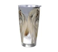 two wolves walking in the snow Gobelet isotherme en acier inoxydable de 591 ml avec couvercle et paille, tasse de voyage à double paroi pour chaud/froid, tasse thermique anti-déversement pour la