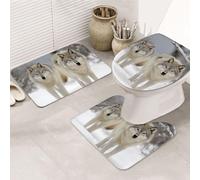 Two Wolves Walking in the Snow Lot de 3 tapis de toilette en forme de U + tapis de bain antidérapant en microfibre + tapis de couvercle de toilette doux et absorbant pour décoration d'intérieur