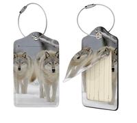 Two Wolves Walking in The Snow Lot de 4 étiquettes de voyage en cuir synthétique avec dos intégral pour intimité et nom personnalisé pour sacs, valises avec boucle en métal