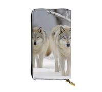 Two Wolves Walking in the Snow Portefeuille en cuir pour homme et femme avec blocage RFID, grande capacité, porte-cartes de crédit, porte-monnaie avec fermeture éclair, support de téléphone, sac à