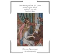 Two Young Girls at the Piano Cross Stitch Pattern - Pierre-Auguste Renoir: Regular and Large Print Cross Stitch Pattern