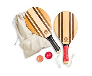 two46 Set de Raquette de Plage Premium - Frescobol | Le Sport Tendance du Bresil - Raquettes en Bois de Haute qualité fabriquées à la Main (avec Le Balle pour débutant, Speedball & Sac adapté)