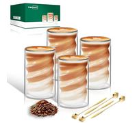 twoant Lot de 4 Tasse Latte Macchiato Double Paroi 400ml Pour Matcha Cappuccino Verres à café en borosilicate résistant aux températures élevées Thé avec 4 Cuillères
