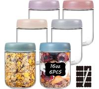 twoant Lot de 6 boîtes à avoine de nuit de 500ml avec couvercles à large ouverture pour collations, yaourt, épices, sucre, préparation des repas avec autocollants et marqueur