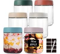 twoant Lot de 6 D'avoine de Nuit de 500ml Bocaux en Verre Hermétique avec Couvercles pour Collations Yaourt épices Sucre Préparation des Repas avec autocollants et marqueur