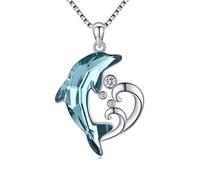 TwoAnts Collier avec pendentif en forme de dauphin en argent sterling avec cristal bleu sur le thème de la plage - Bijoux pour anniversaire de femme ou fille, 0.98*0.83 inch, Argent sterling, Cristal