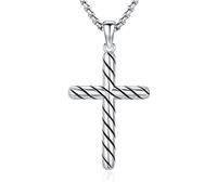 TwoAnts Jésus/Ankh/Saint Cœur de Jésus/Saint Christophe/Saint Joseph Croix Chaîne en argent 925 Pendentif amulette Collier Cadeau chrétien Bijoux pour homme femme