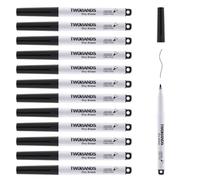 TWOHANDS Lot de 12 stylos effaçables à sec pour tableau blanc, aimantés, avec gomme, encre noire, pointe ultra fine 0,7 mm, marqueurs pour tableau blanc à pointe extra fine,20666