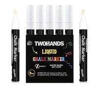 TWOHANDS Stylo Craie Pour Tableau Noir, Marqueurs à Liquide Effaçables Blancs (Lot de 5) - Pointe Réversible Pour Fenêtres, Tableaux, Enseignes, Verre,19530