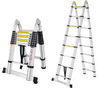 TWOLIIN 3.8M Escabeau télescopique pliable Escabeau télescopique en aluminium Escabeau pliant Design télescopique Escabeau multifonctionnel 1,9M+1,9M Pliable Escabeau double capacité de charge 150 kg,