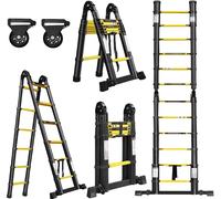 TWOLIIN Echelle télescopique 3,8m Pliable Echelle télescopique en aluminium Echelle polyvalente Echelle en aluminium antidérapante Echelle coulissante Multifonctionnelle Echelle pliable Echelle à rall