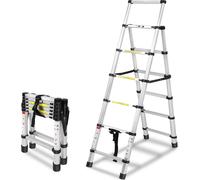 TWOLIIN Echelle télescopique pliante 1,7m+2m Echelle pliante aluminium Antidérapante Echelle multi-usages Extensible Cadre A 6+7nombre de barreaux Echelle aluminium jusqu'à 150 kg de capacité de charg