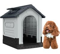 TWOLIIN Niche en plastique pour chiens avec grille d'aŽration, lucarne et plancher surhaussŽ Maison pour animaux domestiques 65 x 56.5 x 67 cm RŽsistant aux intempŽries et isolŽe Niche pour animaux do