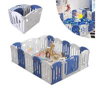 TWOLIIN Parc bébé pliable en plastique avec panneau d'activité, parc réglable en forme, centre d'activités intérieures pour enfants, bleu et blanc (16 panneaux)