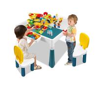 TWOLIIN Table pour enfant avec 2 chaises, table de jeu, chaise multifonctionnelle, table d'activité multifonctionnelle, ensemble de 163 blocs de construction et espace de rangement