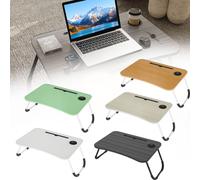 TWOLIIN Table pour ordinateur portable, Table de lit portable, Pliable, Avec porte-gobelet, Idéale pour les ordinateurs portables 17 pouces, 60x40x26.5 cm, Pliable pour un rangement facile,Noyer