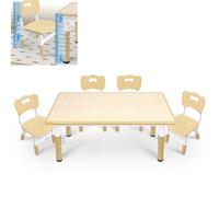 TWOLIIN Table réglable en hauteur avec 4 chaises, meubles pour enfants en plastique, groupe de table pour maternelle et chambre d'enfant, ensemble de table pour garçons et filles, couleur bois
