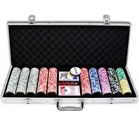 TWOLIIN valise de poker set 500 chips - Pokerset Laser incl. 2x Pokerdecks, 5x dés, 3x Dealer Button (500 chips, boîtier en aluminium argent)