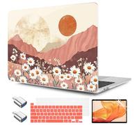 TWOLSKOO Compatible avec MacBook Pro 13" 2023-2016 A2338 M2/M1 A2251 A2289 A2159 A1989 A1706, coque rigide en plastique, habillage de clavier et protecteur d'écran, montagnes et marguerites